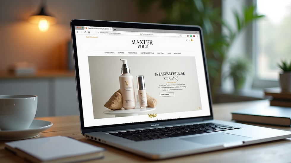 Eye-level view of a luxury skincare blog homepage on a laptop screen