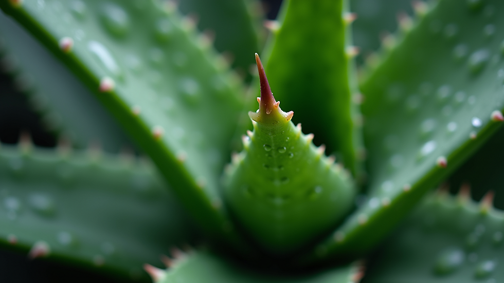 Close-up view of aloe vera leaf with droplets