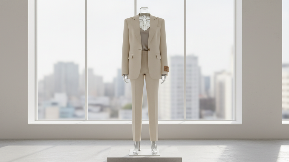 Eye-level view of a bespoke tailored suit on a mannequin