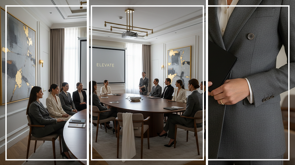 Eye-level view of a luxury branding workshop with elegant attendees