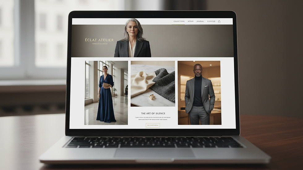 Close-up view of a luxury branded website homepage on a laptop screen