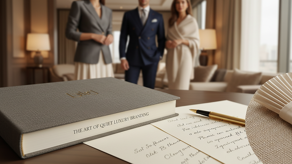 Close-up view of luxury branding course workbook and notes