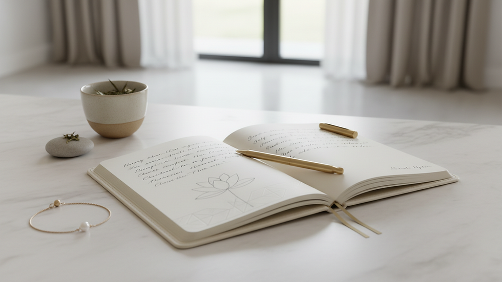 Eye-level view of a leather-bound journal with handwritten notes
