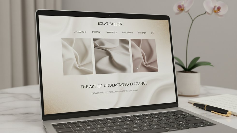 Close-up view of a luxury branded website homepage on a laptop