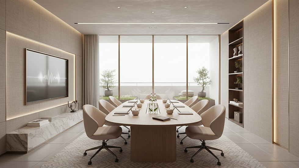 Eye-level view of a sleek, modern classroom with luxury branding materials