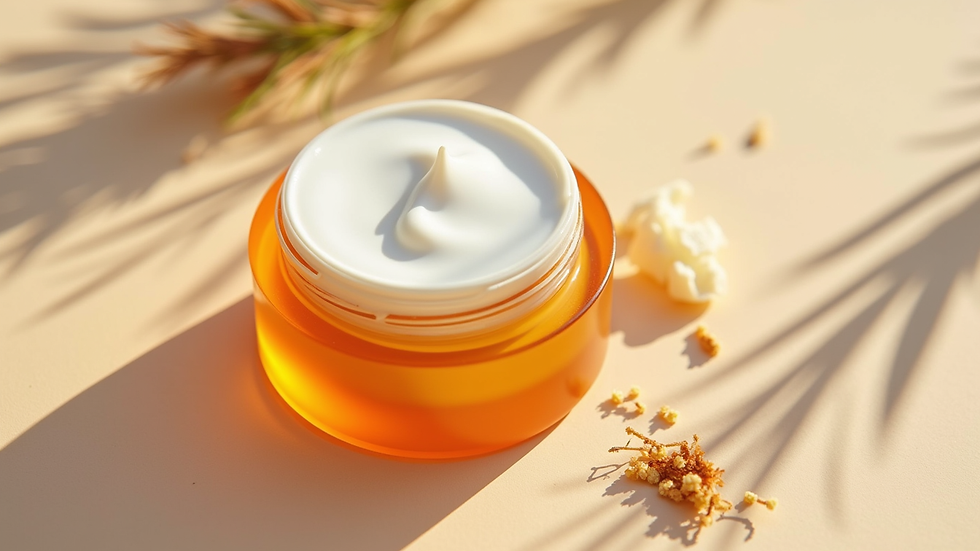Eye-level view of luxury sunscreen cream with natural ingredients