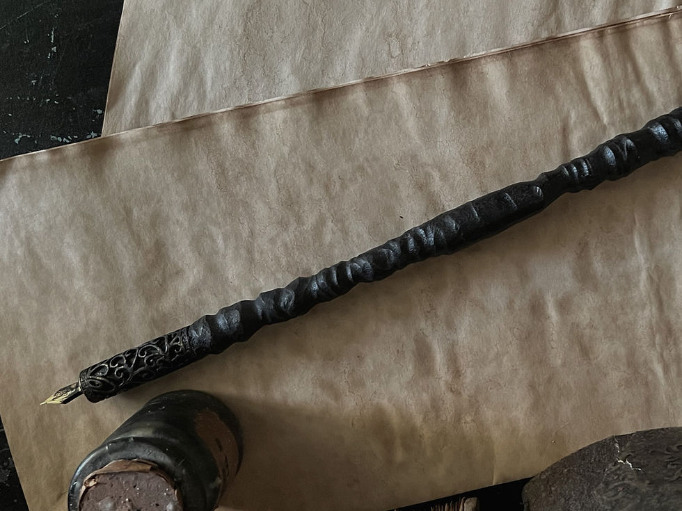 Thumbnail: Handcarved wooden ink dip pen with metal bead magic wand