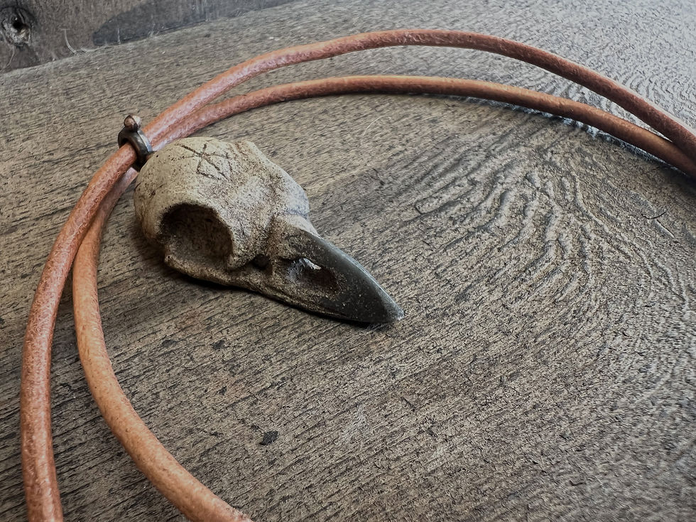 Thumbnail: Raven skull necklace Grey Aventurine imitation resin art