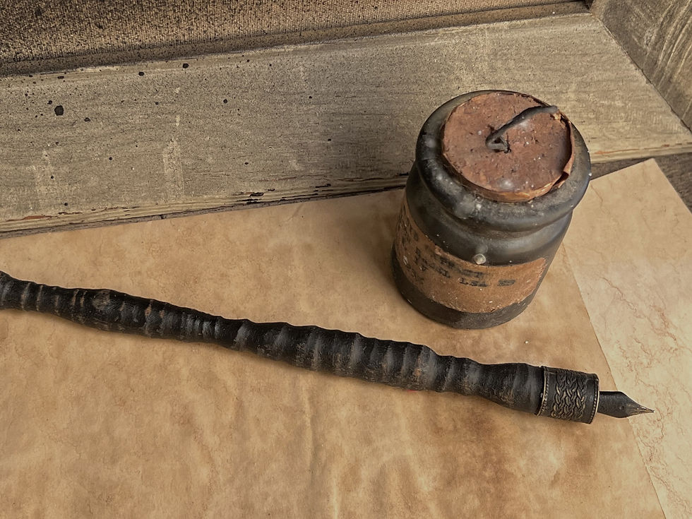 Thumbnail: Handcarved wooden ink dip pen with metal bead reinforced nib holder