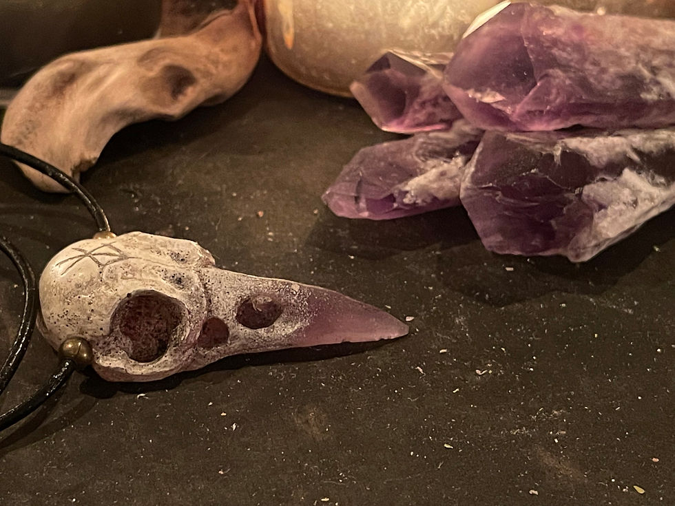 Thumbnail: Raven skull necklace Amethyst