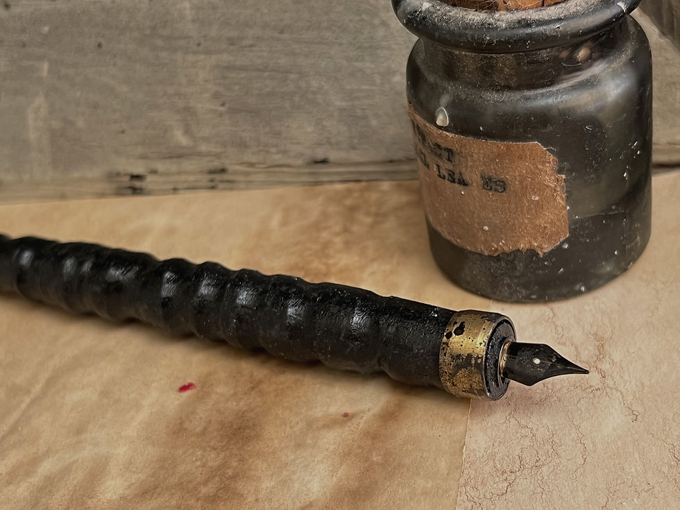 Thumbnail: Handcarved wooden ink dip pen with metal bead