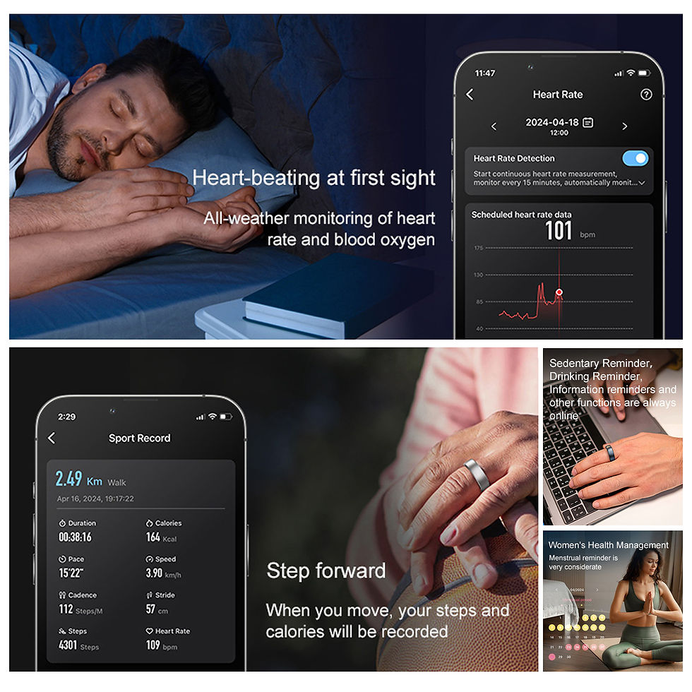 Thumbnail: Uhoofit R10 Smart Ring with Charging Dock Men Women Health Sleep Heart Rate Moni