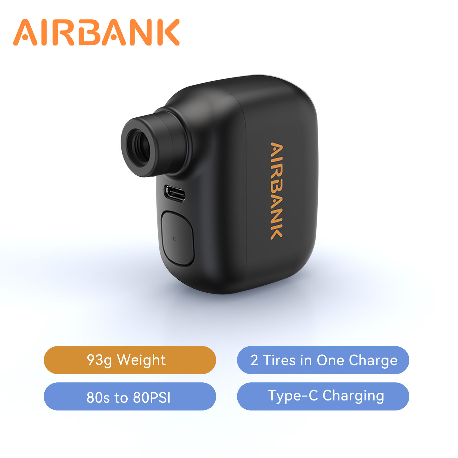 AIRBANK AS100 Mini Portable Bicycle Pump Rechargeable Air Inflator 100PSI Type-C