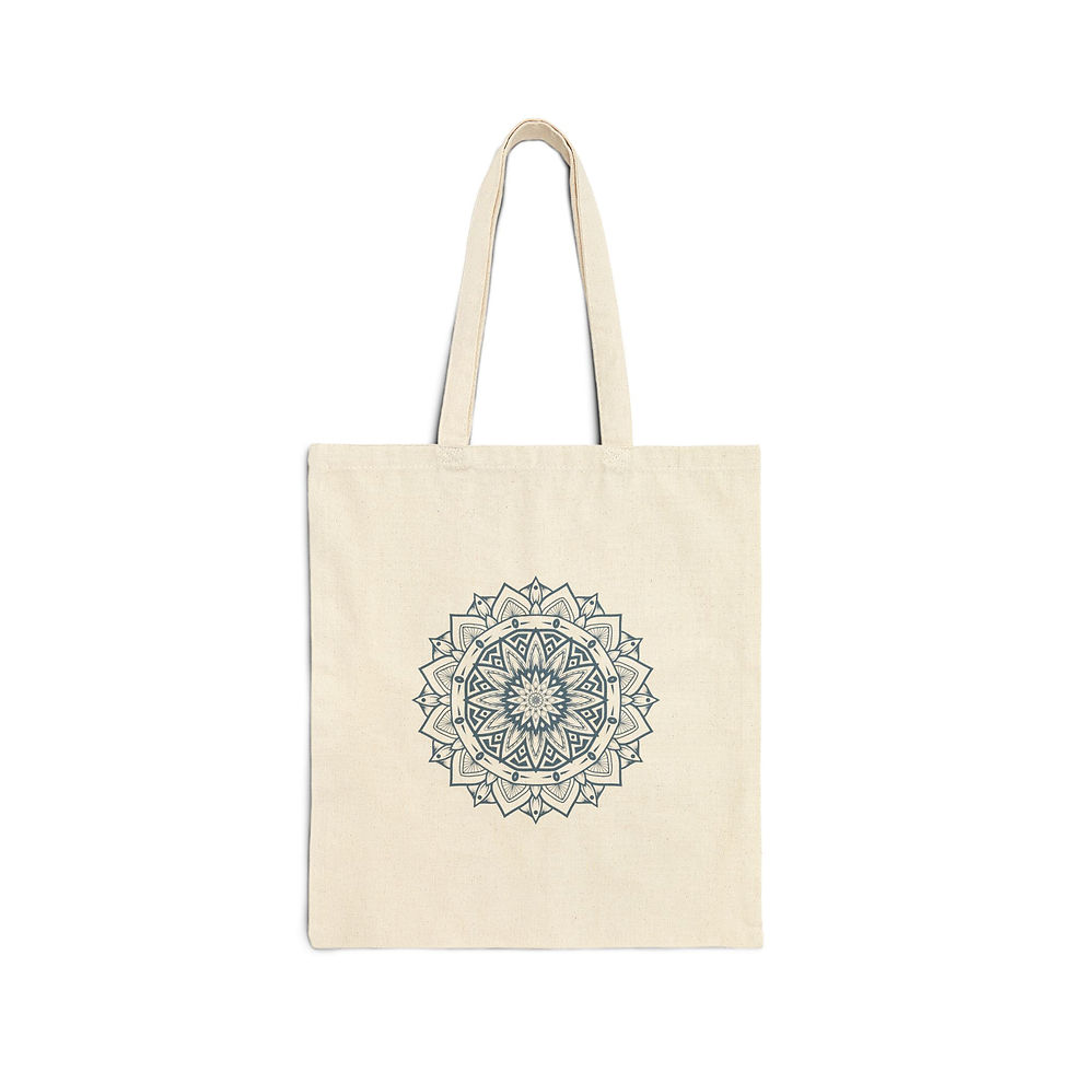 Mandala "SAFE" Tote Bag (Beige/Blue) | Boho Eco-Friendly Book Bag
