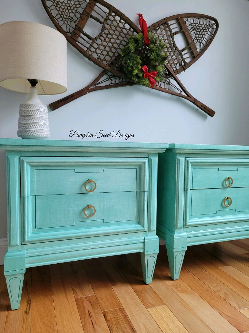 Thumbnail: Muted Teal Grasscloth-Style Nightstands