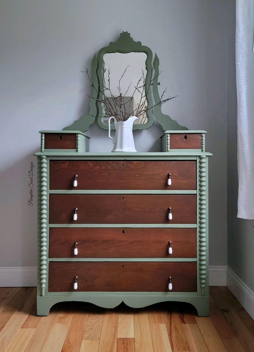 Antique Thistle Green Pine Dresser