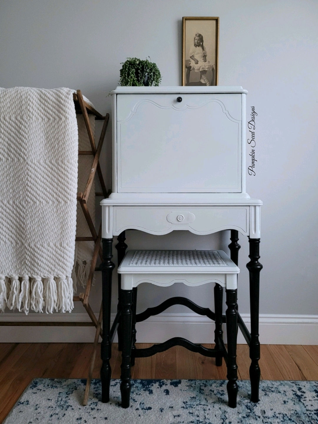 String of Pearls Secretary Desk + Caned Seat