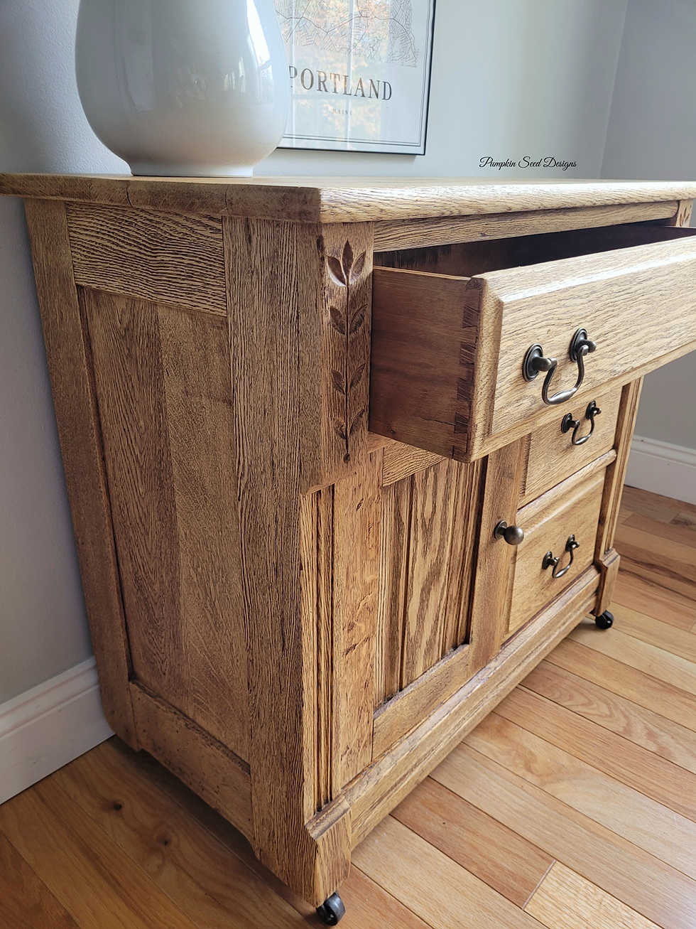 Thumbnail: Natural Oak Eastlake Washstand Cabinet 