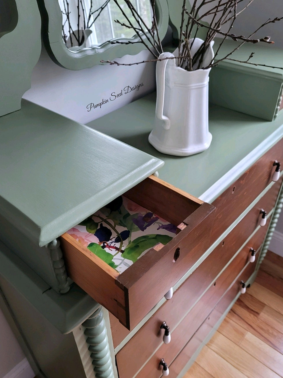 Thumbnail: Antique Thistle Green Pine Dresser 