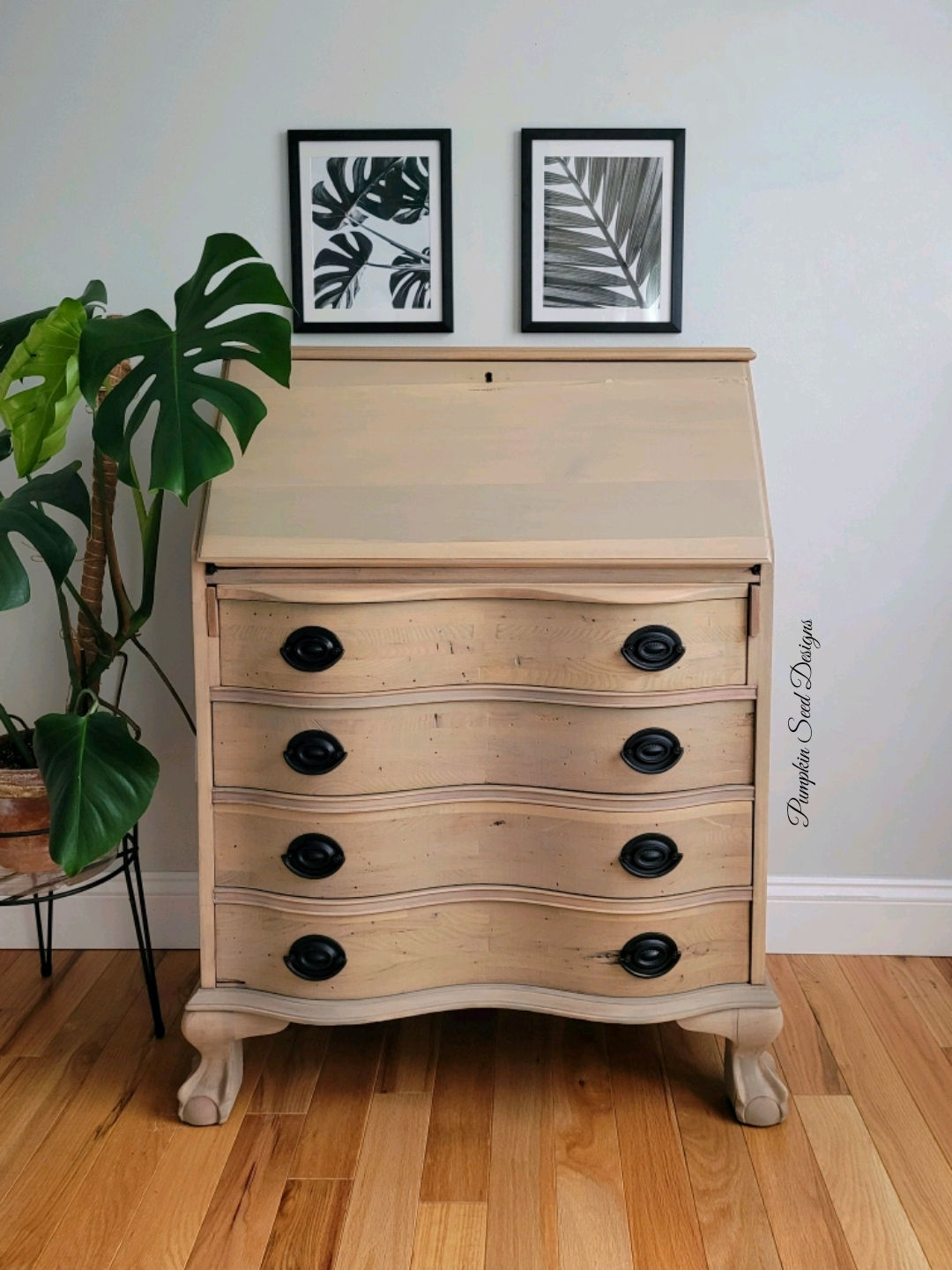 Natural Wood Clawfoot Secretary Desk
