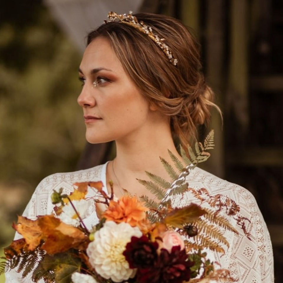 Boho bridal makeup with flawless complexion and neutral eyeshadow by a Devon-based makeup artist Country Devon weddings.