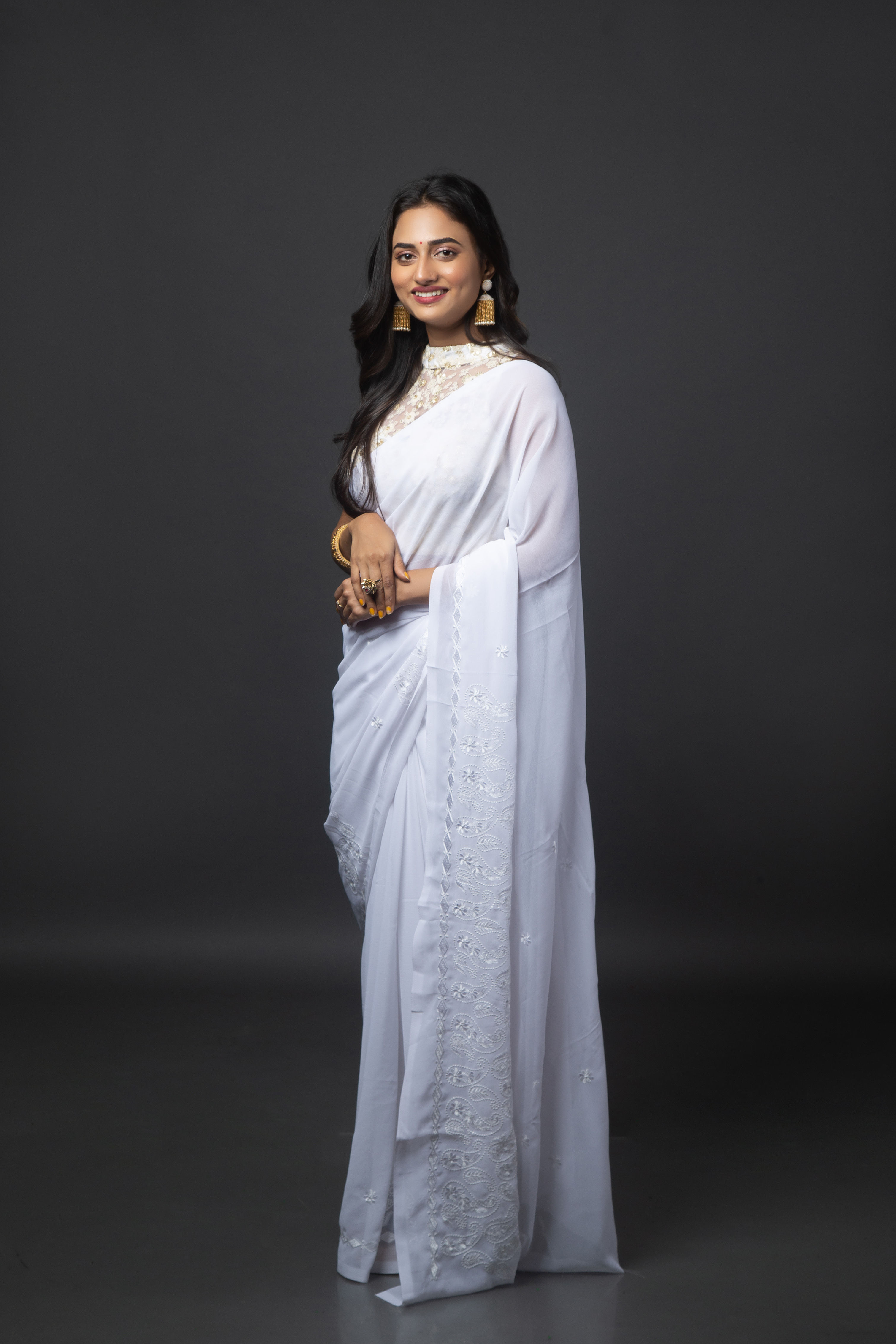 Undyed Chalkee Semi-Georgette Saree