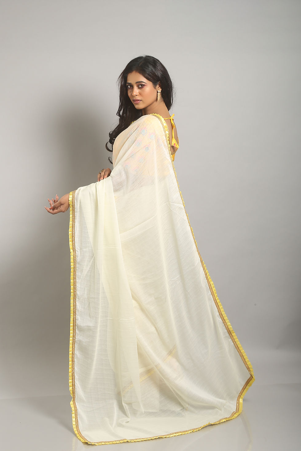 Thumbnail: Ivory-yellowish chiffon Saree