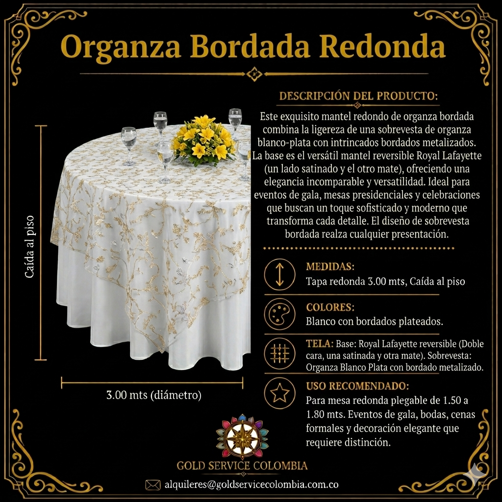 Organza bordada Redonda