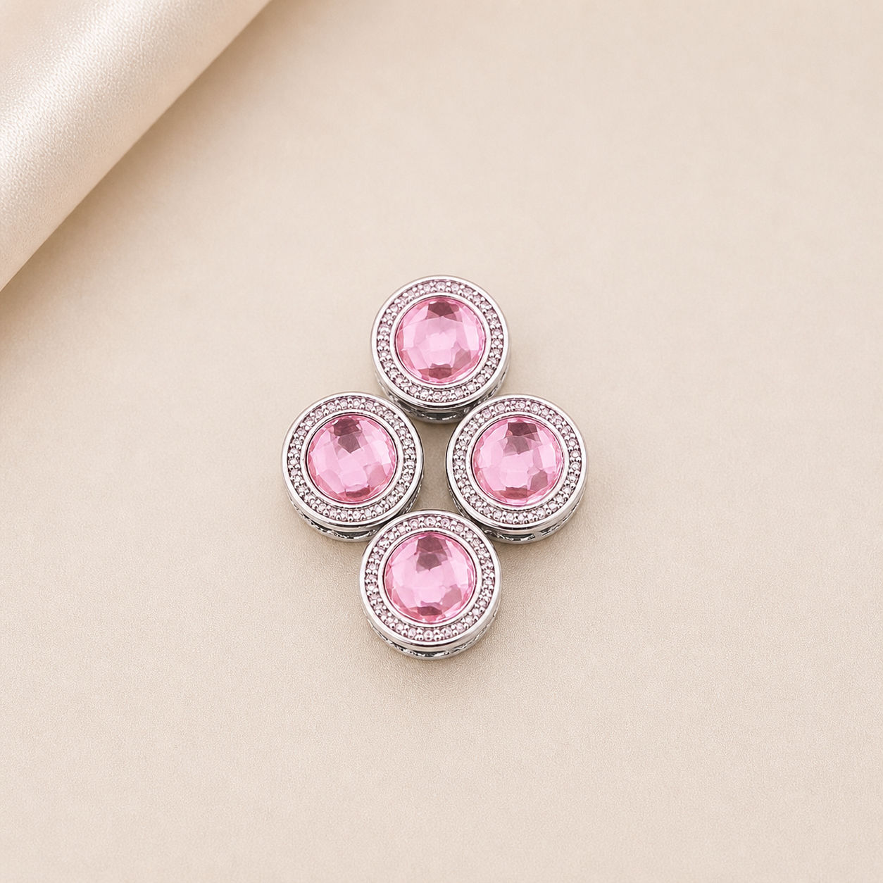 Pink Round double sided rhinestone spacers *4 per purchase*