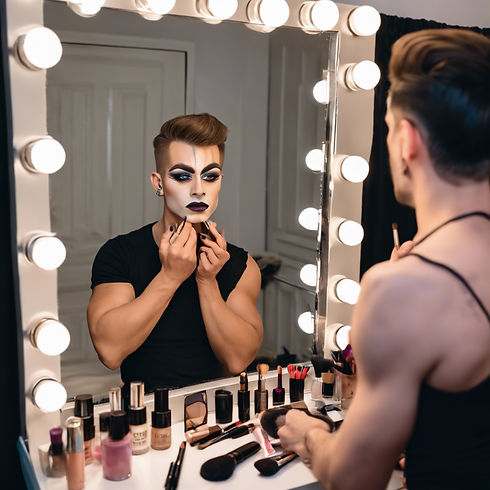 male doing drag make up in front of a mirror.jpg