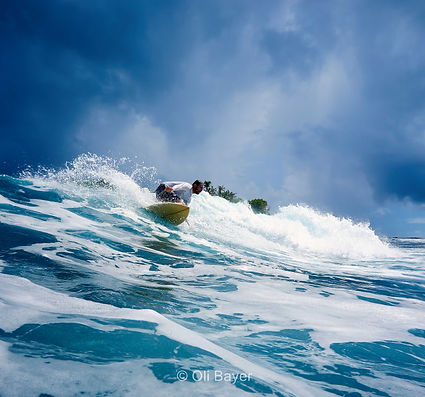 Big Green Surf School owner Dale Unnuk surfing at Rock Island, Siargao Philippines. Practicing for being back in Crantock, Cornwall