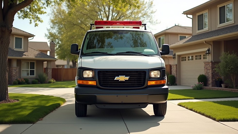 Eye-level view of a Colorado home service van parked in a residential driveway