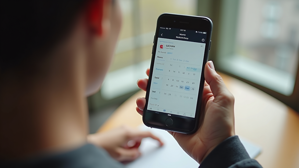 High angle view of a smartphone displaying social media scheduling app