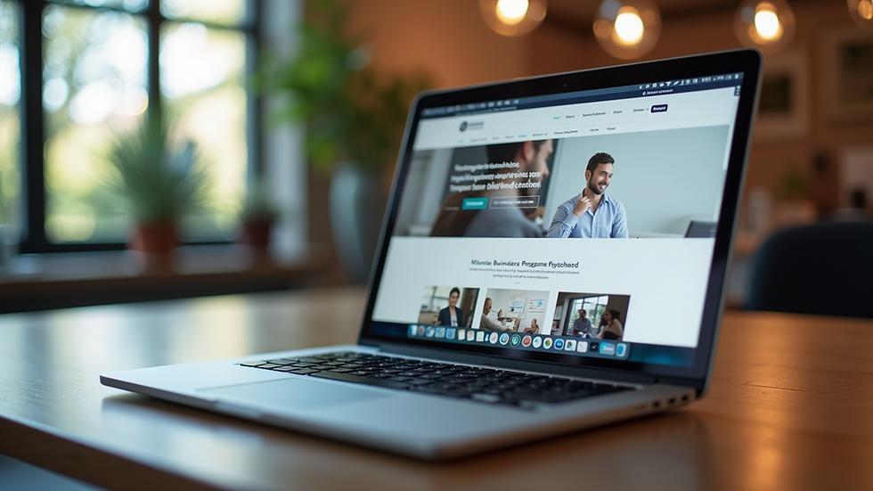 Eye-level view of a laptop showing a simple business website