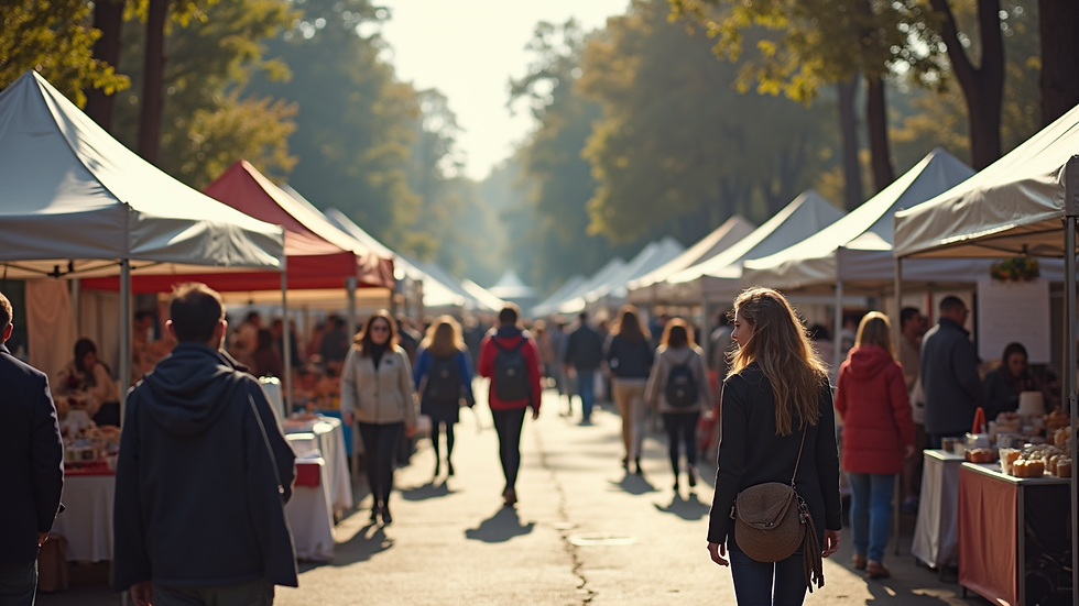 High angle view of a community event with local business booths
