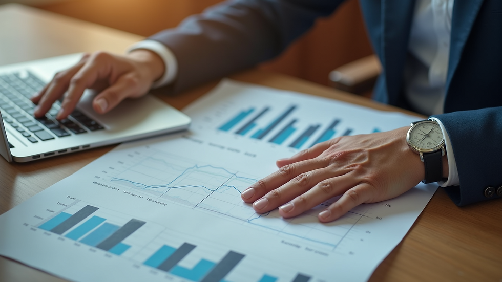 High angle view of a small business owner reviewing marketing plans