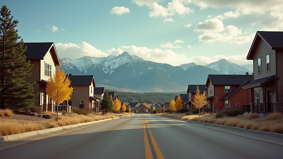Eye-level view of a Colorado mountain neighborhood with houses and trees