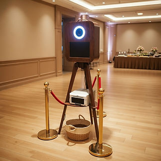 Opgestelde houten fotobooth op een huwelijk