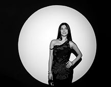Woman in elegant dress, black and white photo