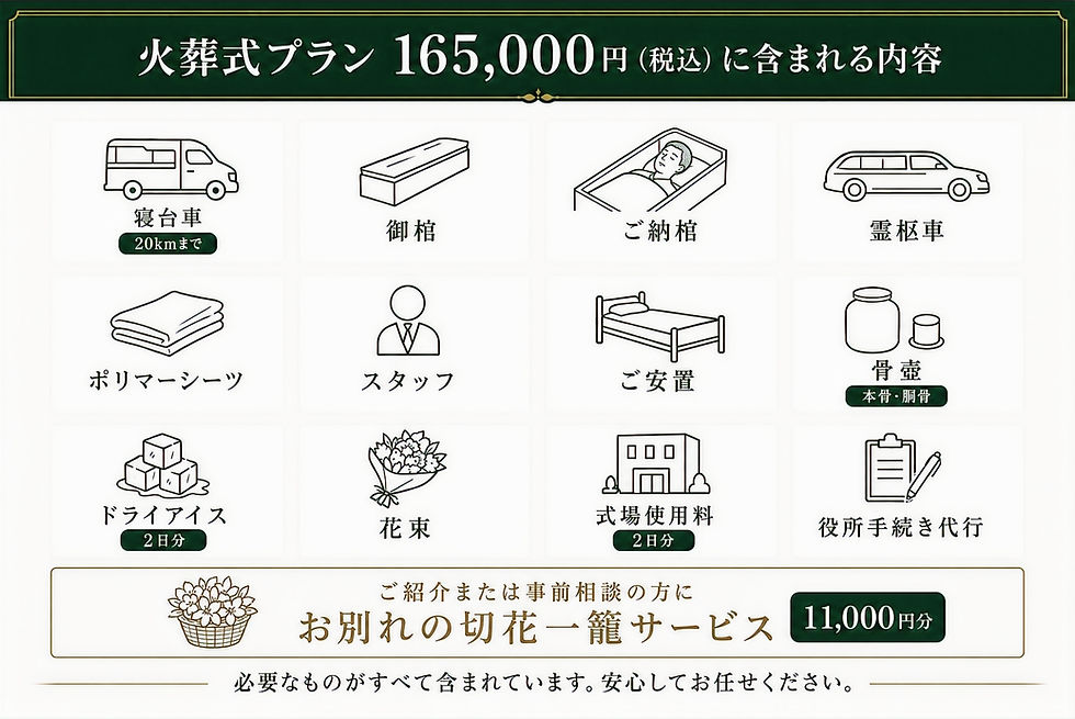 大阪市でご利用いただけるおじぎ葬の火葬式プラン。必要な内容を含んだ明朗価格の火葬式です。