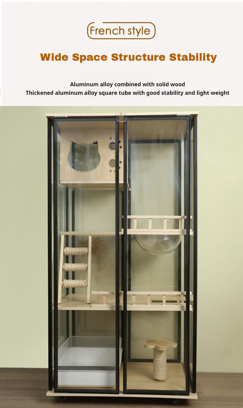 Thumbnail: Panoramic Glass Cat Condo Cage Villa Cabinet Fully Transparent Wood Cat Cage