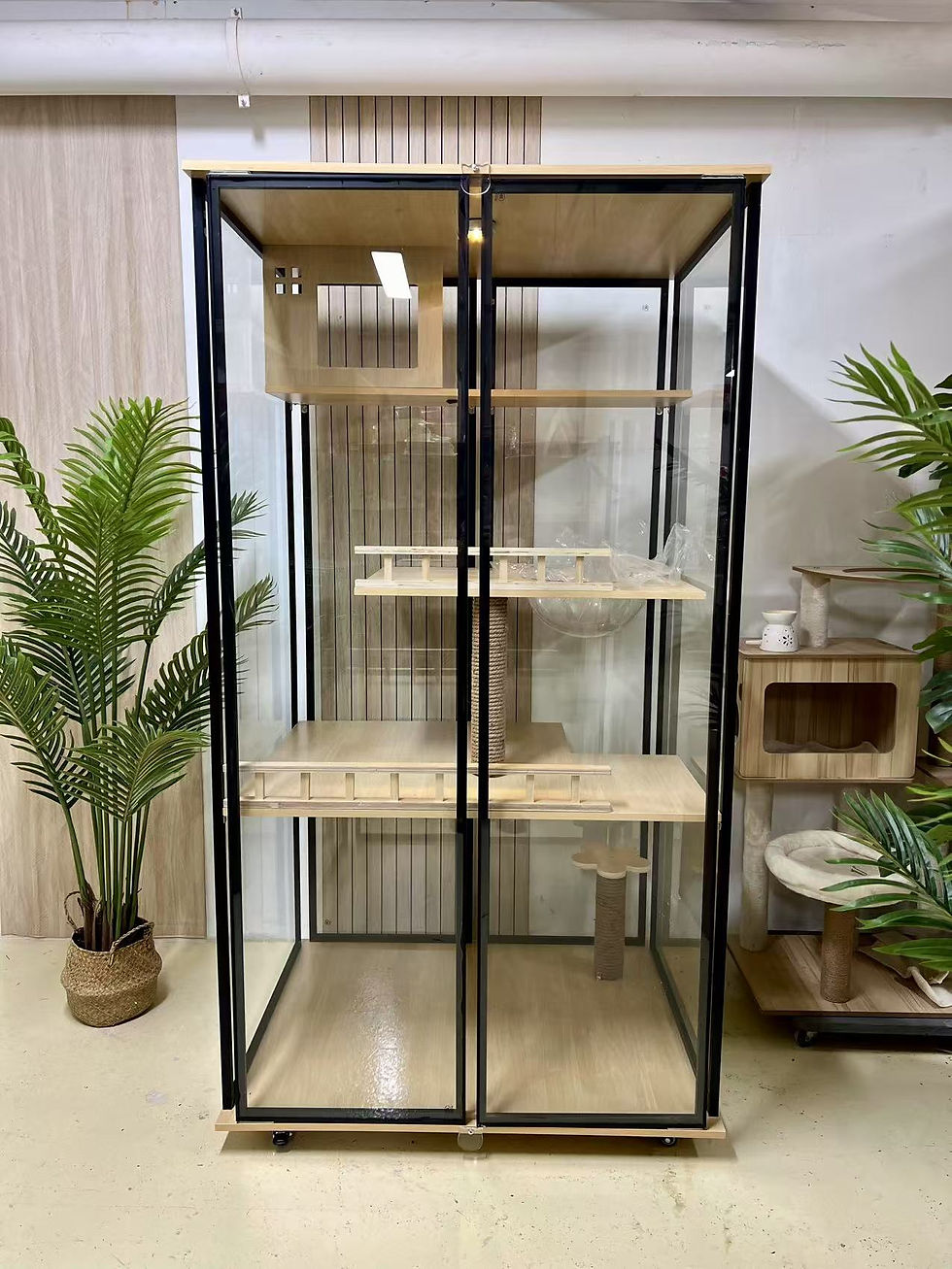 Thumbnail: Panoramic Glass Cat Condo Cage Villa Cabinet Fully Transparent Wood Cat Cage