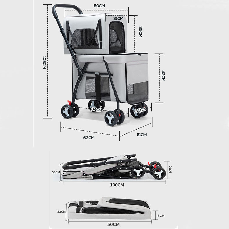 Thumbnail: Pet Stroller Cat Dog Stroller Lightweight Foldable Detachable Multi-Directional