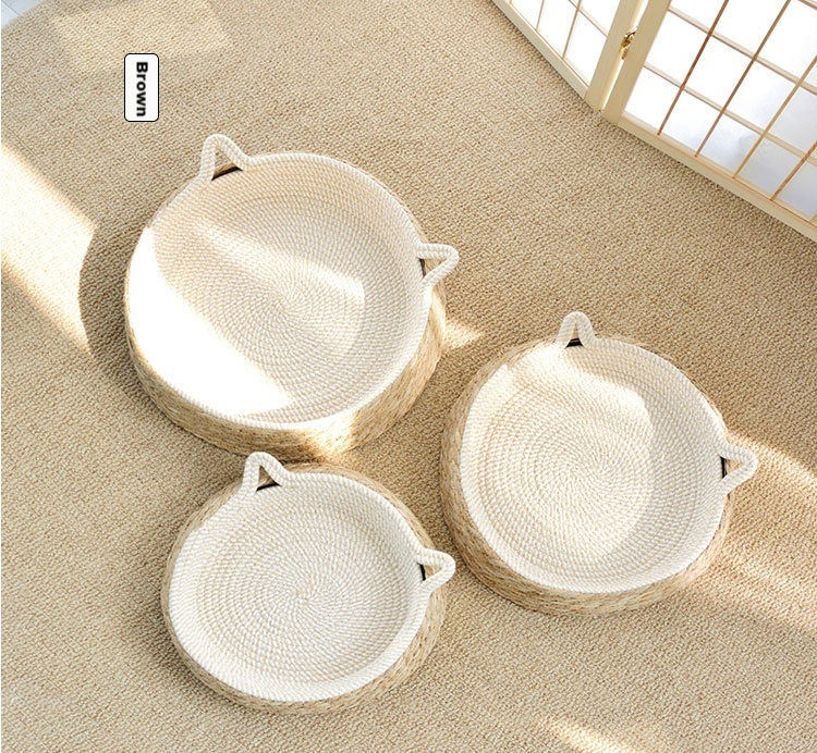 Thumbnail: Rattan And Straw Woven Japanese-Style Cat Nest Semi-Enclosed Straw Woven