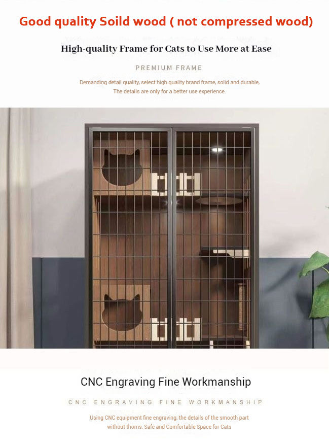 Thumbnail: Solid Wood Cat Condo Cage Villa Tempered glass Solid And Durable With Side Door