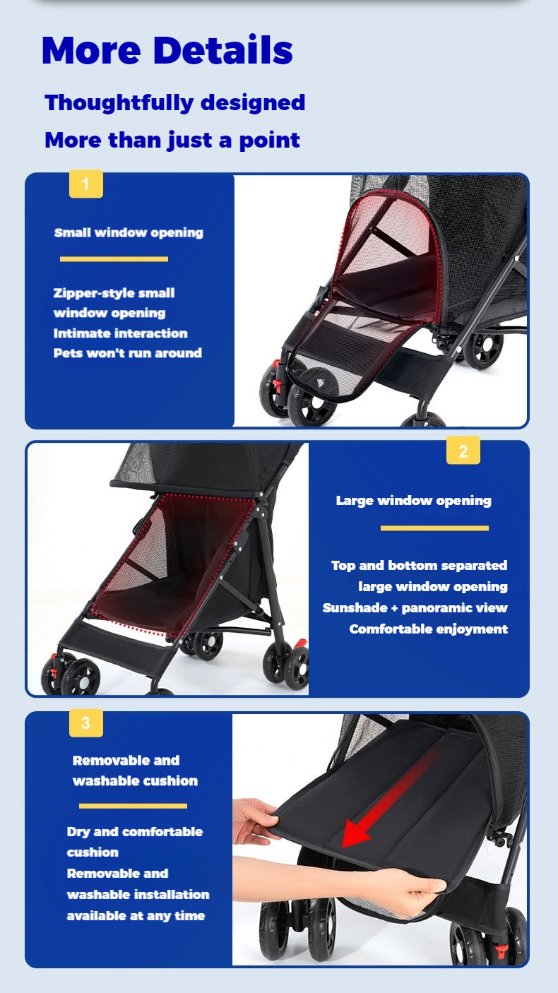 Thumbnail: Pet Stroller Cat Dog Stroller Lightweight Foldable Detachable Multi-Directional