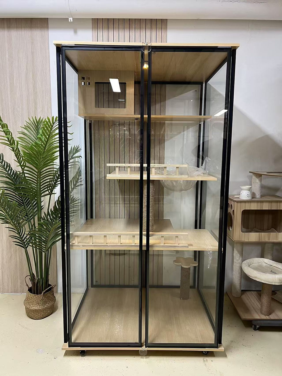 Thumbnail: Panoramic Glass Cat Condo Cage Villa Cabinet Fully Transparent Wood Cat Cage