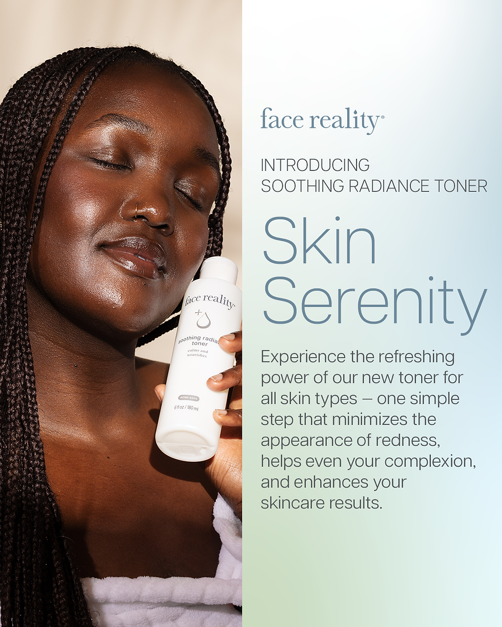 Thumbnail: A person with a clear complexion holding the Soothing Radiance Toner bottle.