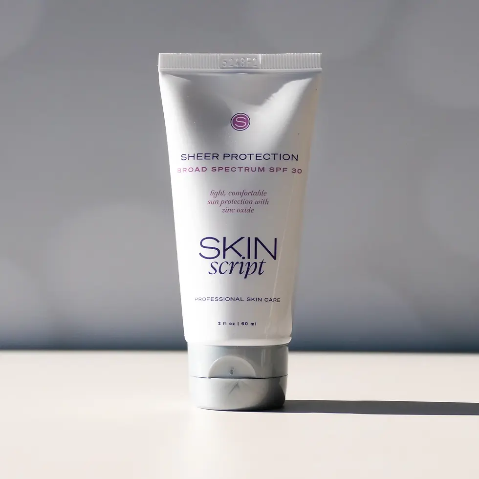 Skin Script Sheer Protection SPF 30 mineral sunscreen in a white squeeze tube