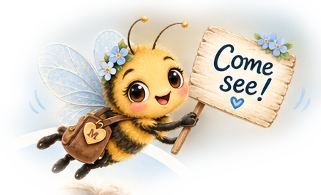 Little Mii flying by with a Come see sign